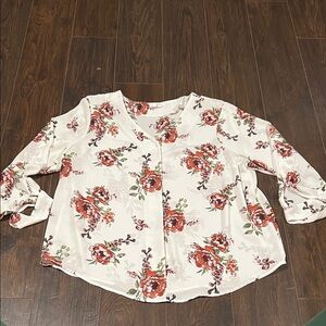 Floral Foe Button-Front Women’s Top in White with Red Floral Print